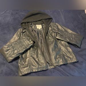 Faux Leather Hooded Jacket